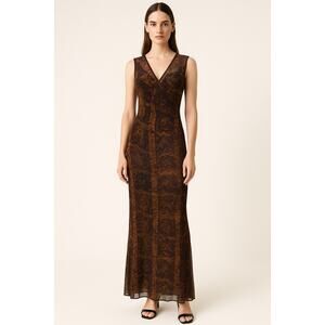 Vivienne Tam Maxi‎ Sheer Printed Buddha Maxi Dress RARE 90's S